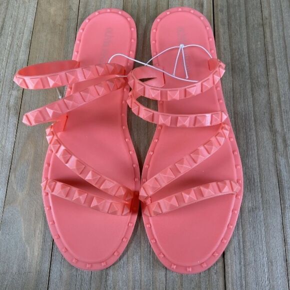 Olivia Miller Sandals Women's Sz 8 Strappy Studded New Preppy Boho Beach Jelly - Picture 5 of 6